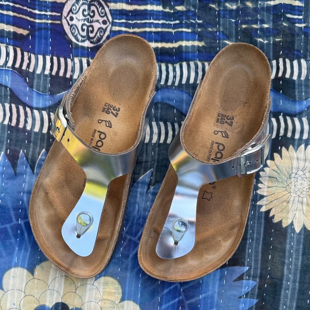 Birkenstock Papillio silver metallic Gizah platform sandals 37